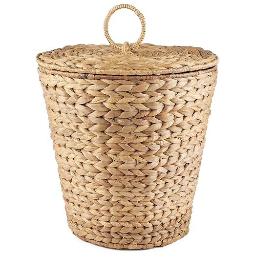 3 Gallon Wicker Trash Can with Liner and Lid - Rattan Trash Can - Wicker Waste Basket for Bathroom Bedroom Kitchen Living Room