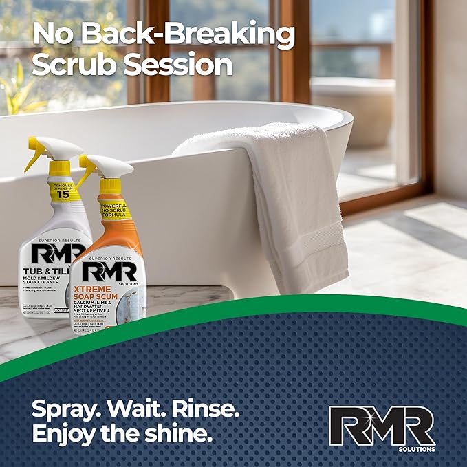 RMR Bathroom Breakthrough Bundle – Tub &amp Tile Cleaner + Xtreme Soap Scum Remover 2-Step Deep Clean System for Shower Tub Tile Grout &amp Glass Buildup Stains &amp Grime 2–32 Oz Bottles
