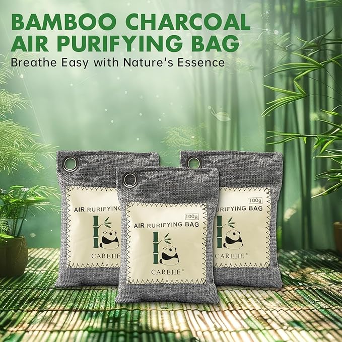 Activated Charcoal Odor Eliminator for Strong Odors 100% Bamboo Charcoal Bags Natural Odor Absorber for Home Car Closet and Pet Areas Natural Freshener (100g*10 Pack)