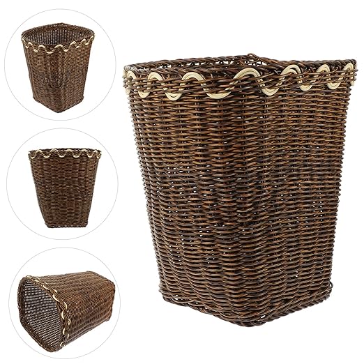 Angoily Hand Woven Square Trash Can Baskets for Bathroom Decor Elegant Waste Basket
