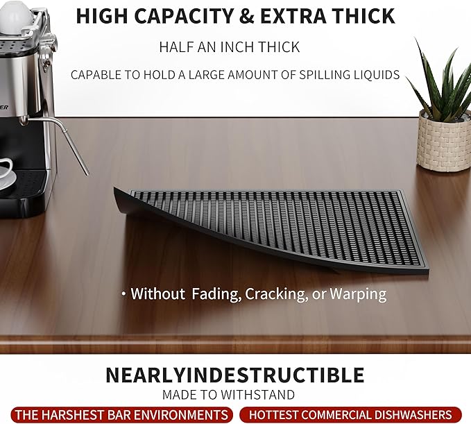 WAFT YEARN 18inX12in Bar Mat Dish Drying Mat Cocktail Service Spill Mats Bartending Countertop Kitchen Coffee Bar Silicone Non Slip Durable Flexible Absorbent Spill Resistant Rubber Heavy Duty Black