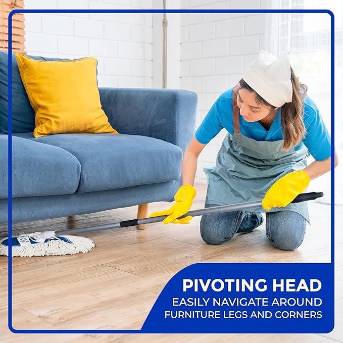 Nine Forty Heavy Duty Industrial-Strength Cotton Wedge Dust Mop Head w/ Handle - Home &amp Commercial Hardwood Floor Cleaning - Designed for High-Performance Janitorial &amp Housekeeping Tasks
