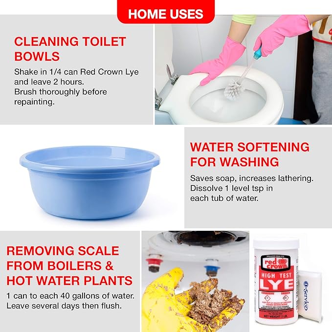 The Boyer Corporation Lye for Soap Making Sodium Hydroxide Pure High Test Lye Caustic Soda Drain Cleaner and Clog Remover 3 Pack with Tissue Pack