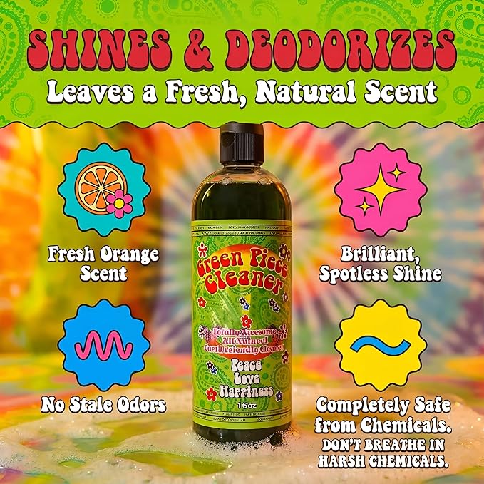 Green Piece® Glass Cleaner 2 Bottles (Made in USA) - All Natural Earth Friendly Multi-purpose Cleaner for Metal Ceramic Water Pipe 16 oz