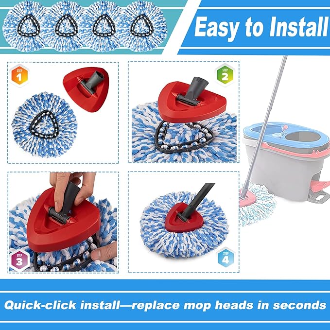 12 Pack Spin Mop Replacement HeadFit for Rinse Clean 2-Tank System Microfiber Mop Head Replacement Easy Wring MopRefill Mop Replace Head for Floor Cleaning