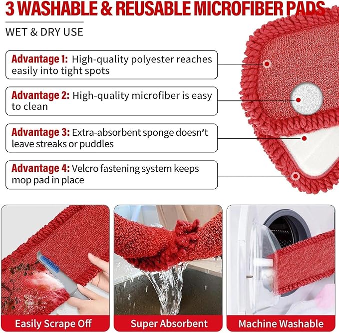 Spray Mops for Floor Cleaning Microfiber Spray Cleaning Mop Kit with 3 Reusable Washable Pads 700ML Refillable Bottle and Scrubber Flat Mop with 360 Degree Swivel Head for Hardwood Laminate