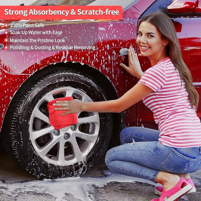 HOMERHYME Microfiber Cleaning Cloth 200 Pack Red Cleaning Rags Microfiber Towel Bulk Absorbent Lint-Free Wash Cloths All-Purpose Towels for Cars Shop Automotive Garage Home &amp Kitchen