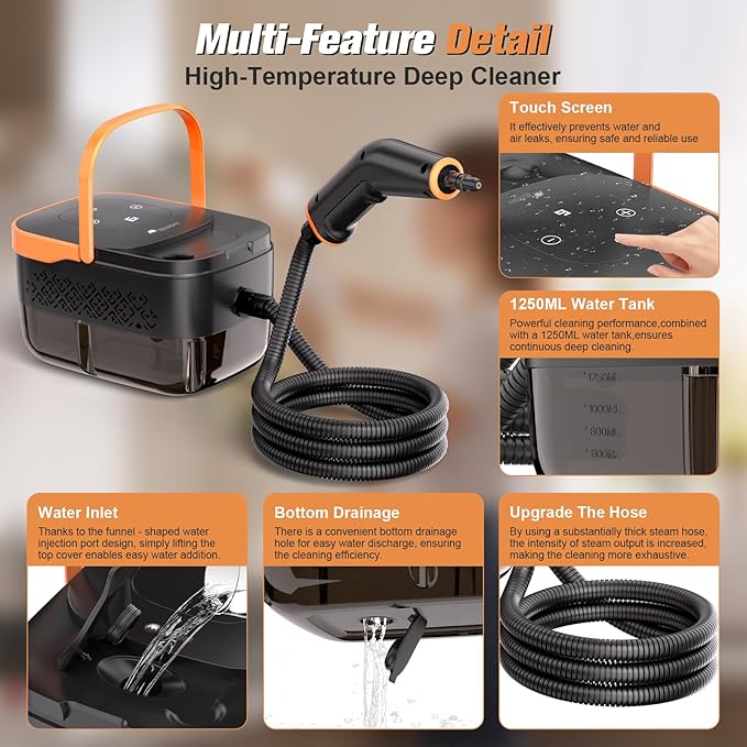 Steam Cleaner2500W Handheld Portable Steamer for Car - 6-Level Adjustable Steamer with 15S Heat-Up Large Water Tank &amp 17-Piece Accessory Kit - Deep Clean Grease Grout Tile Floors
