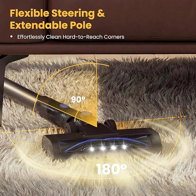 NEWBULIG Cordless Vacuum Cleaner Powerful Stick Vacuum with Flexible Steering &amp Extendable Pole3 Brush Heads 35Mins Runtime Lightweight Wireless for Hardwood Floors &amp Carpet Pet Hair Wal
