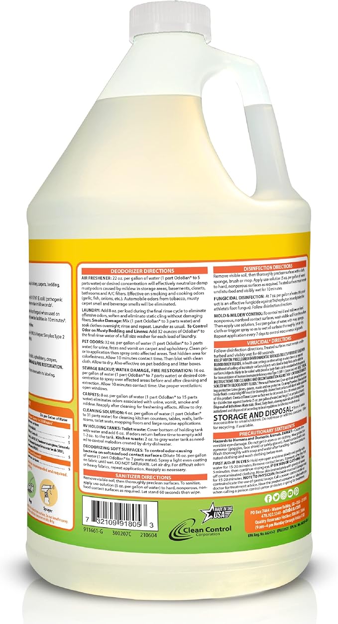 OdoBan Ready-to-Use Disinfectant and Odor Eliminator Made in the USA Citrus Scent Set of 2 32 oz Spray and 1 Gallon Concentrate