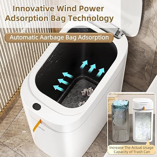 MOPALL Automatic Motion Sensor Bathroom Trash Can with Lid 3.5 Gallon Touchless Garbage Can IPX5 Waterproof Smart Small Waste Basket for Bedroom Kitchen Office