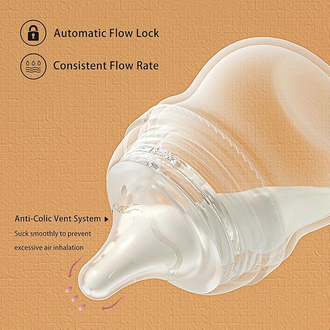 Natural Glass Baby Bottle Wide Neck Newborn Anti-Colic Baby Bottle Clear 3oz(Pack of 4) Includes 4Pcs Slow Flow Nipple(SS) 0 Months+