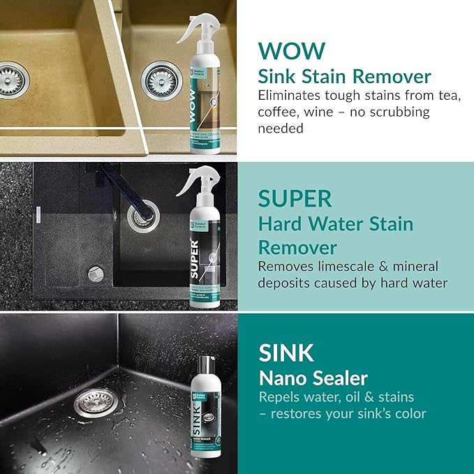 Shieldon Protects Sink Restorer Kit – 3-Step System: Heavy Duty Kitchen Sink Cleaner Hard Water Stain Remover &amp Nano Sealer Protector for Granite Composite Quartz Porcelain &amp Ceramic Kitche