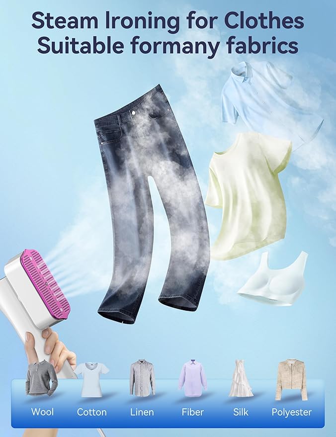 Steamer for Clothes Sundu Portable 2-in-1 Steamer &amp Iron 15s Fast Heat-up 100ml Water Tank Ironing Gloves 20 Min Continuous Steam Wrinkle Remover for Garment Travel &amp Home Use (Purple W