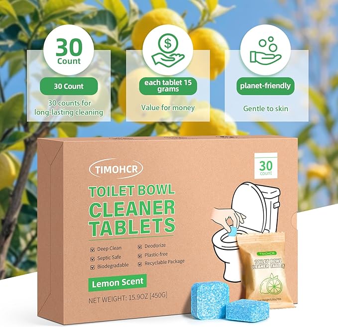 Toilet Bowl Cleaner Automatic Long Lasting Continuous Toilet Bowl Cleaners 3 Bottles Toilet Bowl Cleaning Tablets 30 Count Fast Dissolve Plastic-free Powerful Clean Septic Safe
