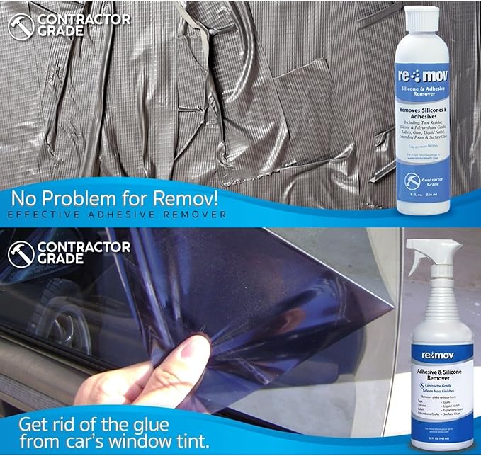 Silicone &amp Adhesive Remover – 32 oz Quart Spray Bottle | Heavy-Duty Cleaner for Caulk Tape Glue Stickers &amp More | Safe on Most Surfaces | Industrial-Strength Residue &amp Adhesive Remover