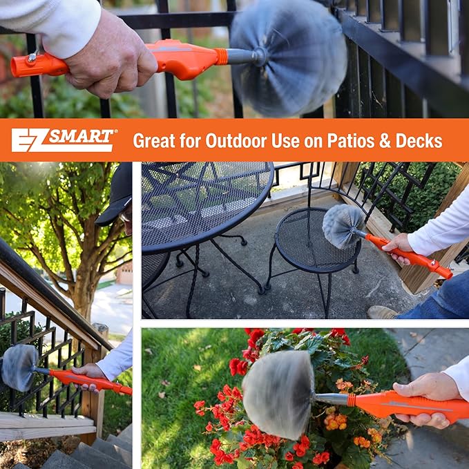 Powered Cobweb &amp Ceiling Fan Duster with 16ft Rigid Extension Pole – Adjustable Arm Removable Washable Head Interior &amp Exterior Use – Handheld or Pole-Mounted Cleaning Tool