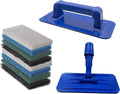 Scrub Doctor 8-Pack of 10 x 4.5 x 1 in. Assorted Large Scrub Pads with Pole Adapter and Handheld Scrub Pad Holder Set of Light to Strongly Abrasive Scrubbing Pads for Various Purposes
