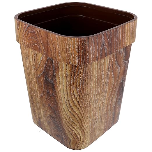 BESPORTBLE 13 Gallon Wood Grain Trash Can Large Capacity Plastic Wastebasket Square Open-top Bathroom Garbage Can for Home and Office Storage