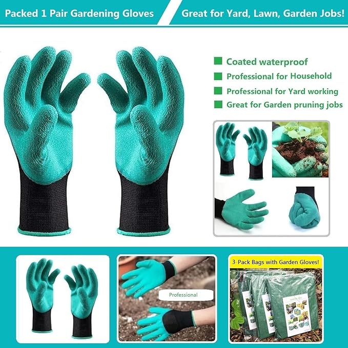 Professional 3-Pack 72 Gallon Big Lawn Garden Bags (D26H30 in) Reusable Yard Waste Bags with Gardening Gloves for PruningLeaf BagYard DebrisLawn WeedsGrass ClippingsHedge Trimmings Bag 4 Handles