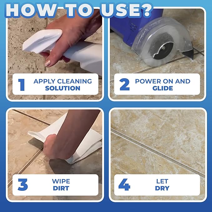Grout Cleaner Bundle Electric Stand Up Tile Grout Cleaner Machine with 20’ Cord 3 Brush Wheels 1 Cleaner 1 Grout Hand Brush 1 Microfiber Cloth