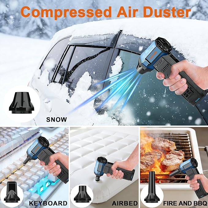 Air Duster -250000RPM- Snow Blower Replaceable Batteries 2pcsLong Life-mini Blower 3-Gear Adjustable- Electeic Air Duster for KeyboardPCsOutdoorsSnowLeavesCar Cleaning (2*Batteries)