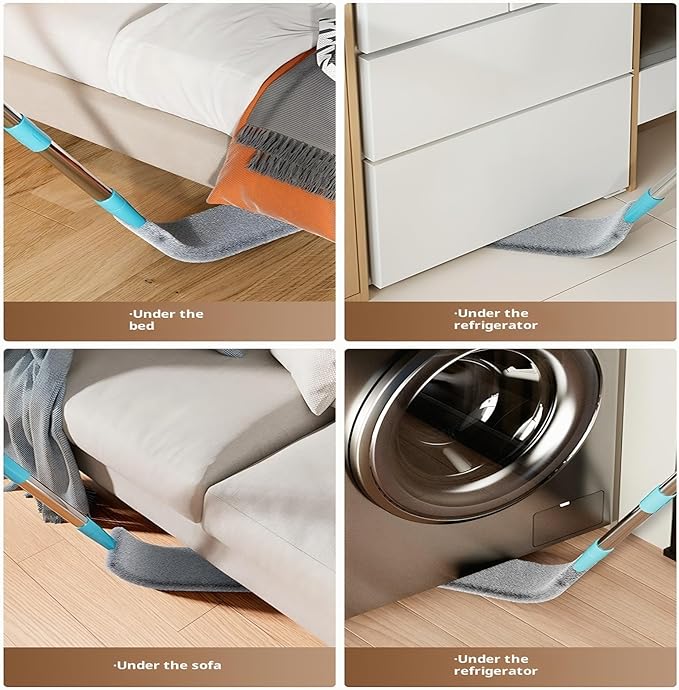 2026 Upgraded Retractable Gap Dust Cleaner Flat Duster with Extension Pole (60in) Gap Mop for Under Appliances Under Fridge Cleaning Tool with 4 Microfiber Duster Cloths