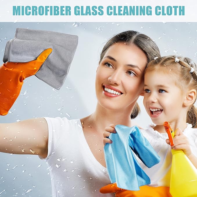 Tatuo 18 Pcs Microfiber Glass Cleaning Cloths (16 x 16) Polishing Cloth - Streak Free - Lint Free - Quickly Clean Windows Glasses Windshields Mirrors Stainless Steel Monitor(Blue Gray)