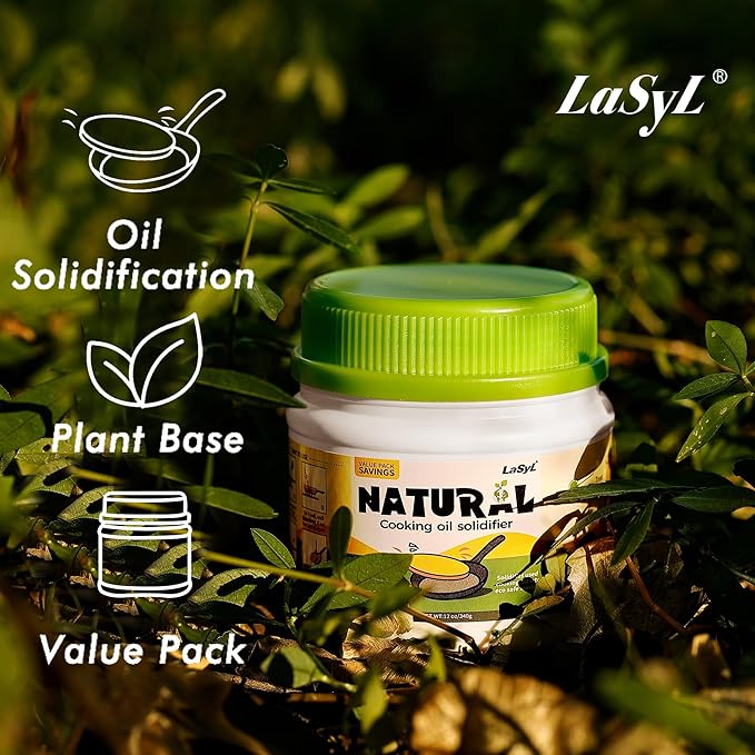 LaSyL Natural Cooking Oil Solidifier Powder Hard Up to 102 Cups of Fry Oil Away from Mess 100% Plant-Based Oil Hardener for Disposal Value Pack 12 Oz+24 Oz