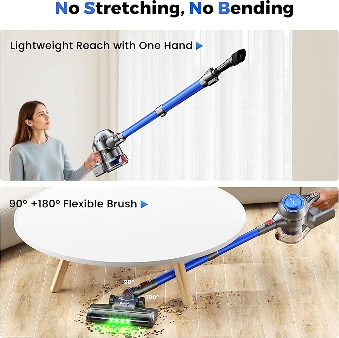 Cordless Vacuum Cleaner 40Kpa Powerful Suction Stick Vacuum Cleaners for Home 45 Mins Runtime 1.6L Dust Box Anti-Tangle 8-in-1 Rechargeable Vacuum for Hardwood Floor Carpet Pet Hair