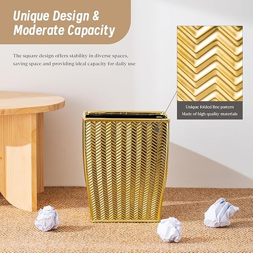Bathroom Trash Can Stylish Garbage Container Bin for Living Room 1.32 Gallon/5 Liters Gold Small Trash Can Waste Basket for Bathroom Kitchen Office Bedroom-Room Decor