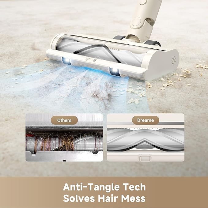 DREAME Cordless Vacuum Cleaner R10 Pure 120AW Powerful Suction Stick Vacuum Cleaner for Home Anti-Tangle LED Headlights Up to 60 Mins Runtime Lightweight for Carpet Hard Floor Pet Hair