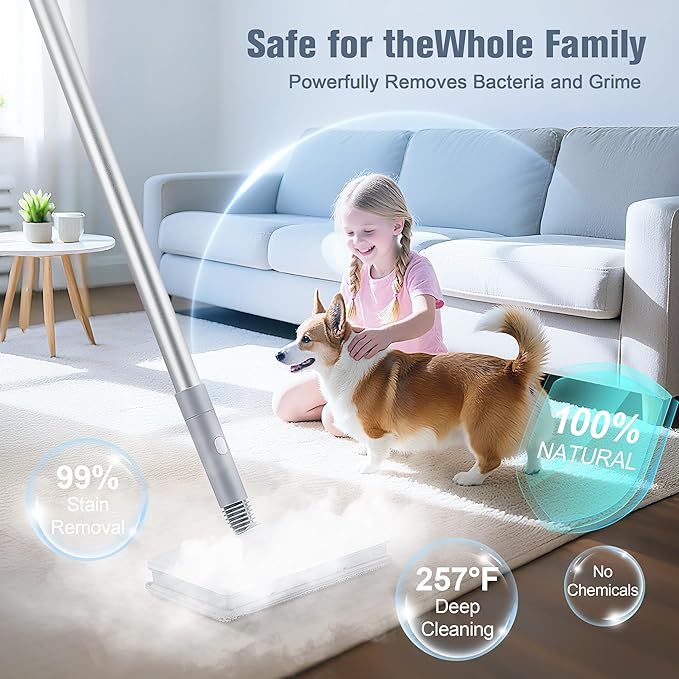 ALILYY Steam Mop Cleaner Handheld Steamer Scrubbing Steam Mop for Hard FloorTilesCarpetWindowsFurnitureWhite