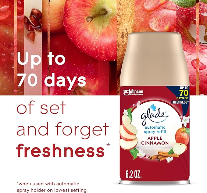 Glade Automatic Spray Refill Apple Cinnamon Scented Air Freshener for Home and Bathroom 6.2 Oz 6 Count