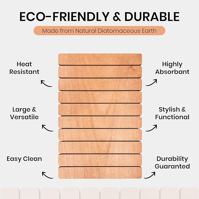 Large Stone Drying Mat 24x16 – Diatomaceous Earth Stone Dish Drying Mat – Foldable Ultra-Absorbent &amp Quick-Drying Countertop Protector for Cups Plates Utensils &amp Cookware - Wood Grain Tex