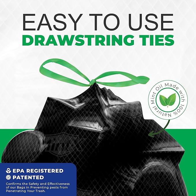 Mint-X Rodent Repellent Trash Bags 1.7 Mil Flat Seal 47 Height x 43 Length Black (Pack of 100) (MX4347STB)