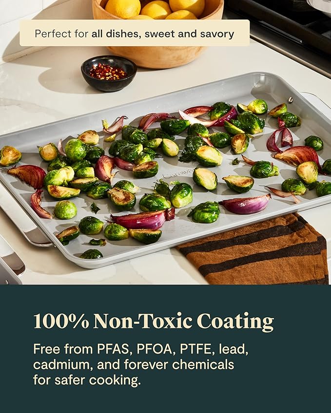 Caraway Non-Stick Ceramic Large Baking Sheet Duo - Naturally Slick Ceramic Coating - Non-Toxic PTFE &amp PFOA Free - Perfect for Baking Roasting and More - Large (18 x 13) - Navy