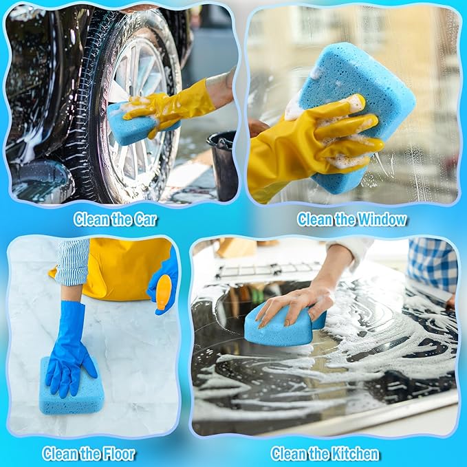 Tioncy 12 Pcs Large Car Wash Sponges Bulk 7.5 x 5.5 x 1.9 Inch Grouting Foam Cleaning and Washing Sponge Commercial Foam Large All Purpose for Kitchen Bathroom Household (Blue)
