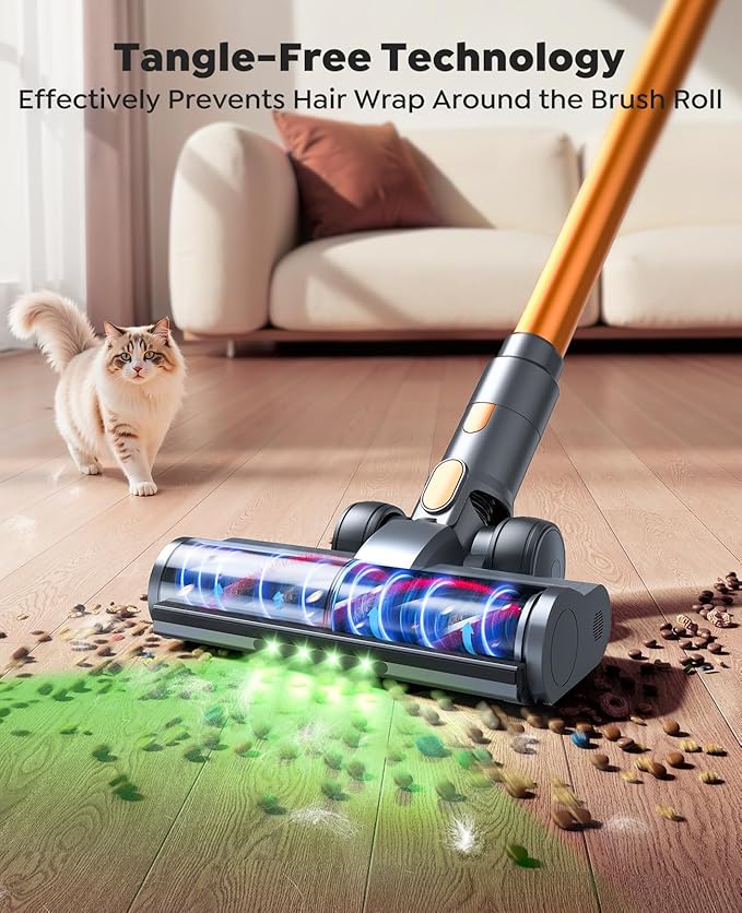 Cordless Vacuum Cleaner600W 50KPa 65Mins Vacuum Cleaners for HomeStick Vacuum with LED Touch ScreenWall Mount ChargingSelf-Standing Cordless Vacuum for Pet Hair/Carpet/Hard Floor/Car