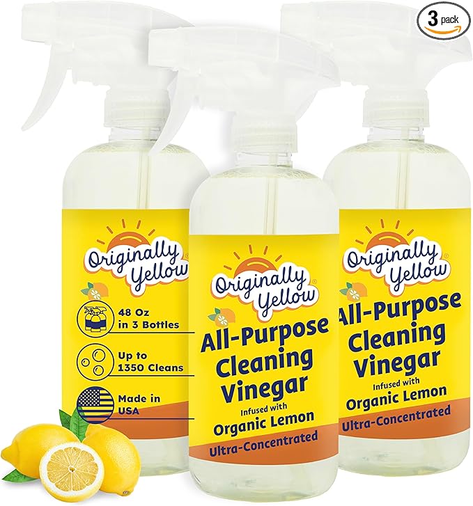 Originally Yellow Lemon Vinegar All Purpose Cleaning Spray | Distilled Cleaning Vinegar | Plant-Derived All Purpose Cleaner | Living Room Bathroom &amp Kitchen | 3 Pack