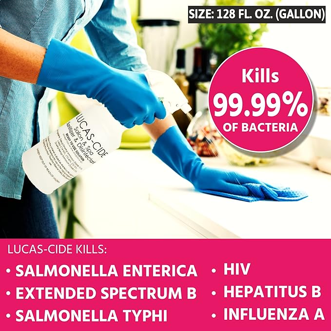 LUCAS-CIDE Salon and Spa Disinfectant 1 Gallon (Pink) Bundle with Pump &amp Leak Proof Empty Spray Bottle (32 Oz.)