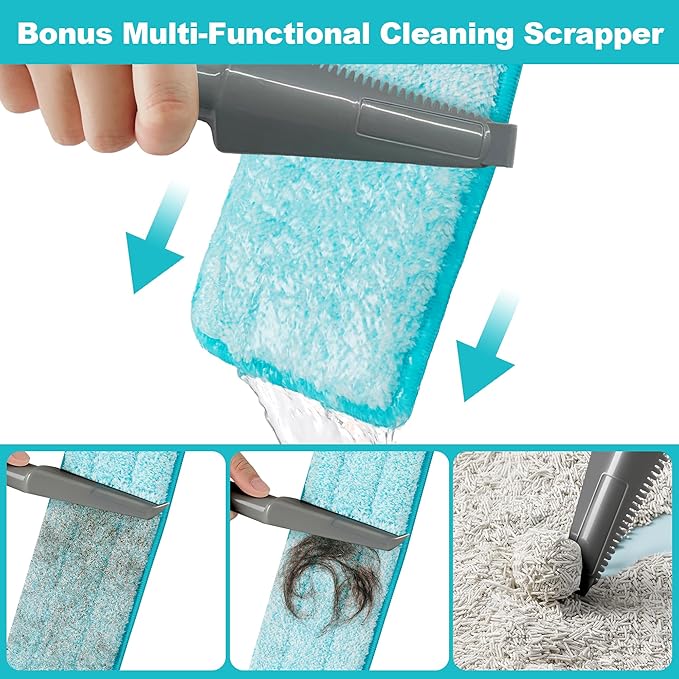 JOYMOOP 18 Inch Dust Mop for Hardwood Floors Heavy Duty Industrial Wet Dry Mops with Telescopic Handle Includes 3 Microfiber Mop Pads - Blue-Grey