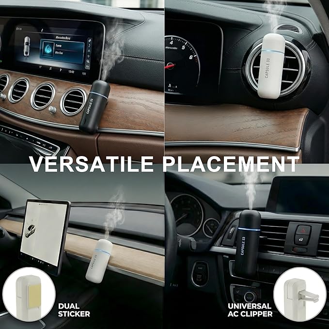 Car Perfume Diffuser (UPGADED) Air freshener Waterless Diffuser Smart Ultrasonic Air Freshener with 6 Premium Fragrances Automatic (On/Off) Car Gift for Men and Women (Black)