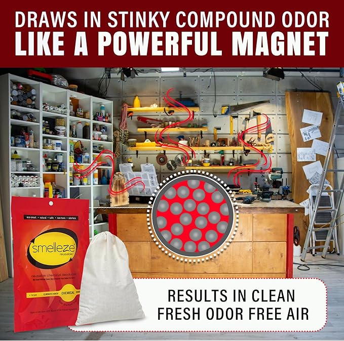 SMELLEZE Reusable Chemical Odor Eliminator Deodorizer Pouch Chemical Smell Remover for Houses Furniture Cars Offices Businesses &amp Products 150 Sq. Ft. Coverage
