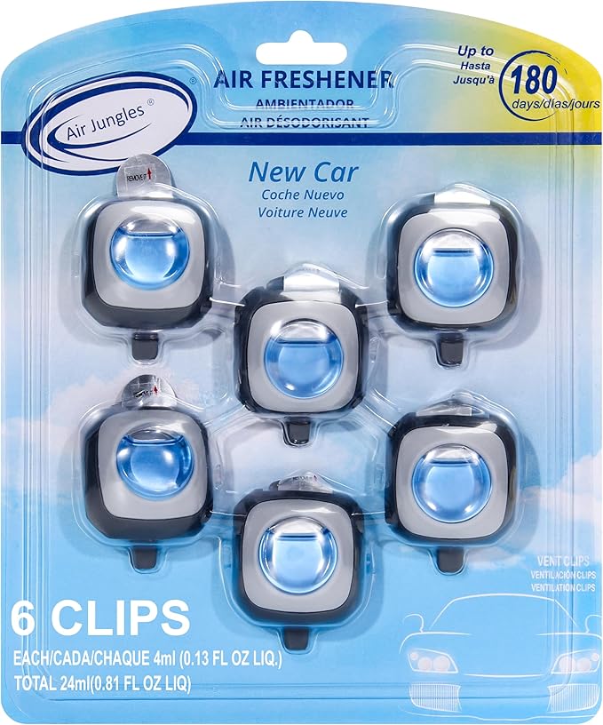 Air Jungles Car Air Freshener Vent Clip Bundle New Car Scent 3 Count + 6 Count (Total 9 Clips 4 ml Each) Up to 270 Days Freshness
