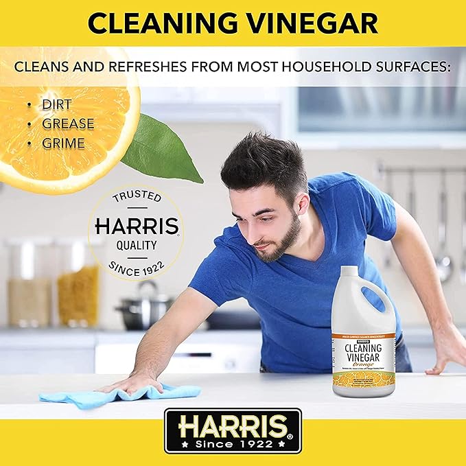 Harris Multi-Purpose Vinegar Household Surface Cleaner Orange Scent 128oz Easy Pour Funnel Included