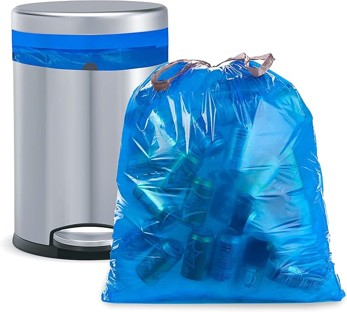 Ultrasac 10 Gallon 0.9 MIL Blue Drawstring Trash Bags - 16.5 x 28.5 - Pack of 108 - Fits simplehuman D