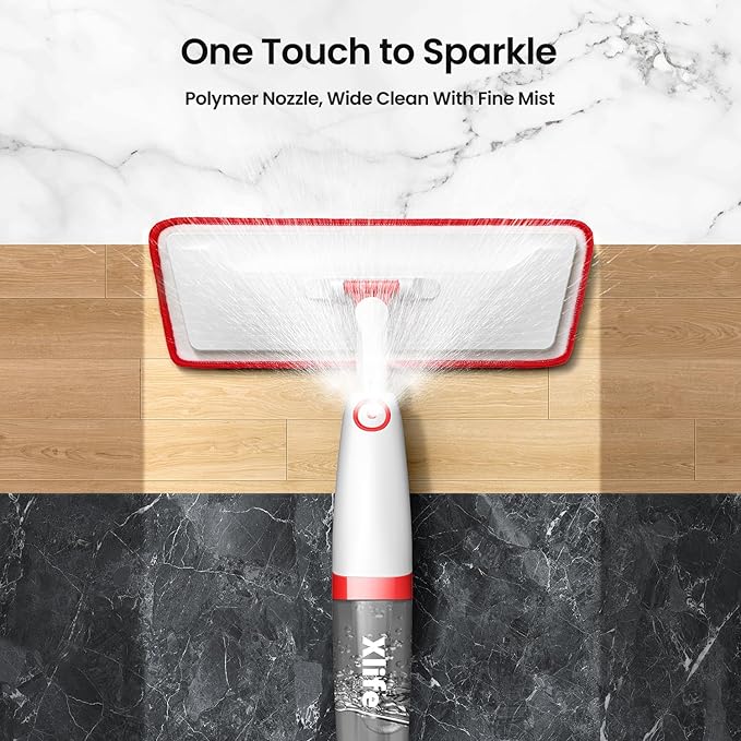 Spray Mops for Floor Cleaning with 3pcs Washable Pads Xlife Wet Dry Mop for Kitchen Wood Hardwood Laminate Ceramic Tiles Floor Dust Cleaning-Red (No Cleaner)
