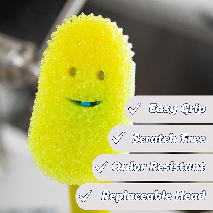 Scrub Daddy Dish Daddy Dish Wand &amp Connector Head Soap Dispensing Dish Brush Texture Changing Washing Up Sponge With Liquid Handle Dish Sponge with Built-in Scraper Scrubbing Head &amp Stand