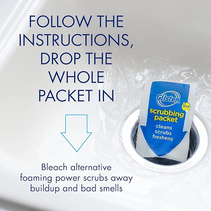 Glisten Garbage Disposer Cleaner and Freshener with Foaming Action Helps Remove Buildup in Drains Lemon Scent Made in the USA 16 Packets